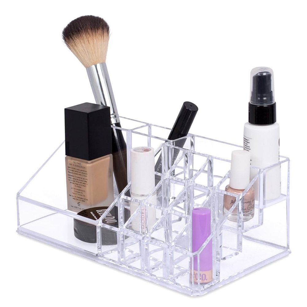 NWT Clear Acrylic Cosmetic Makeup Organizer Display Rack Holder 16 Compartments